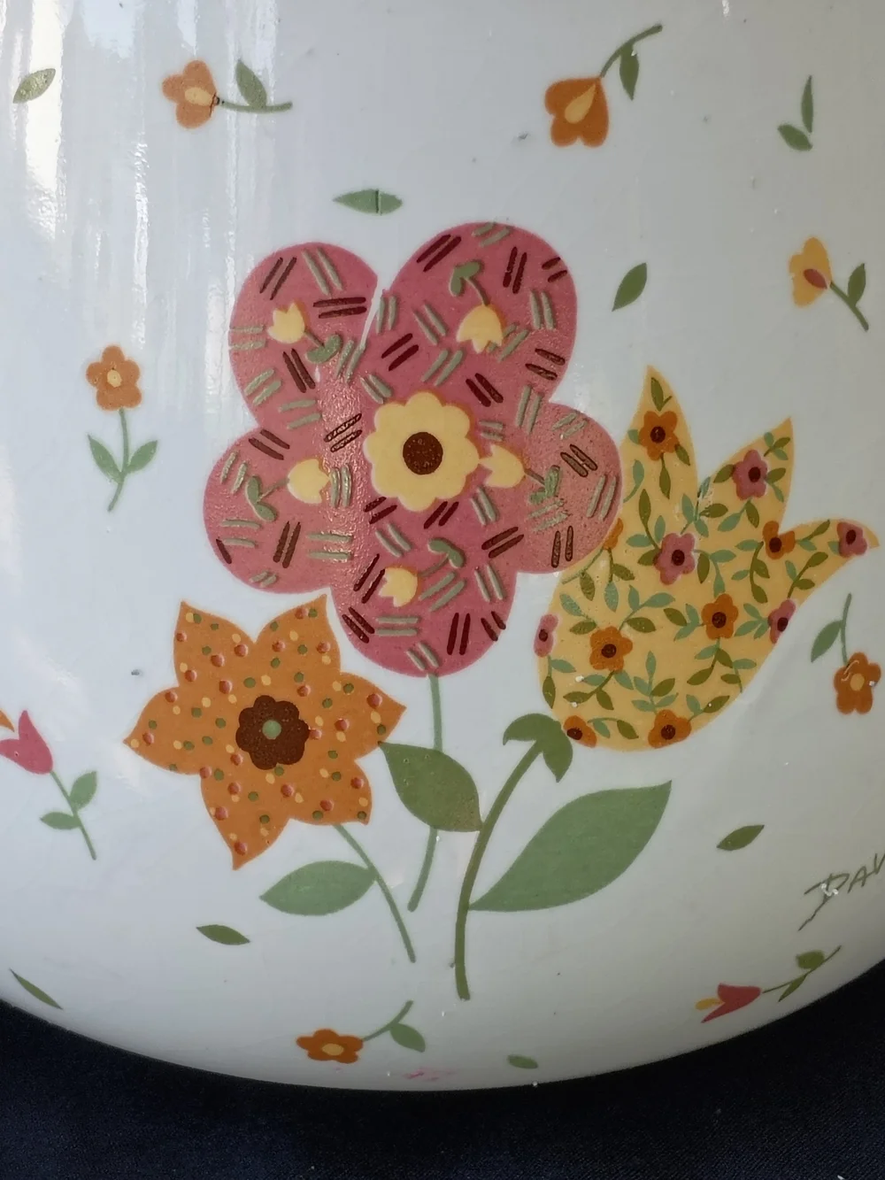 Vtg Mid Century Davir Ceramic Teapot White w Patchwork Flowers Japan